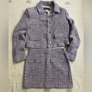 💕Zara💕 Purple 💜 Textured / Tweed Blazer Jacket and Skirt Set, Both Size Small